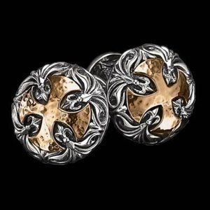 NWOT Scott Kay Men's Sparta Sterling Silver Hammered Brass Cross Cufflinks RARE